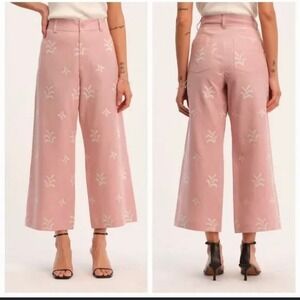 Elie Tahari Womens Viscose-Linen Soft Mauve Embroidered Wide Leg Pants - Size‎ 6